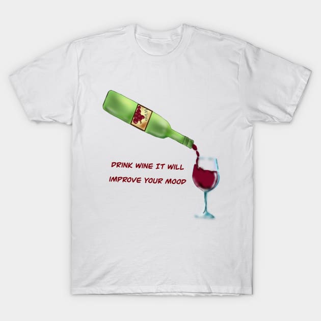 Drink Wine T-Shirt by CATiltedArt